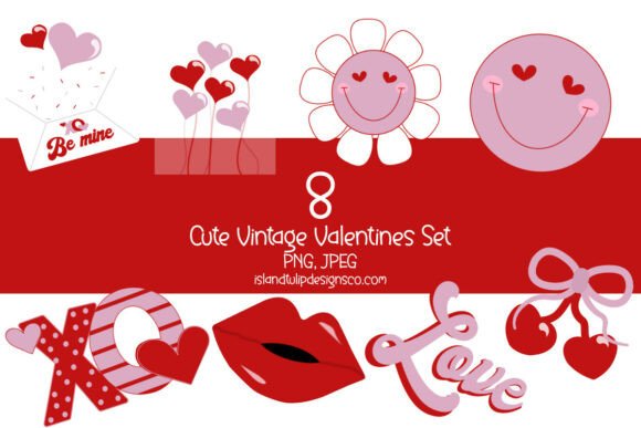 Download Retro Valentine Clipart Set Hand Drawn - Retro valentine clipart Collection