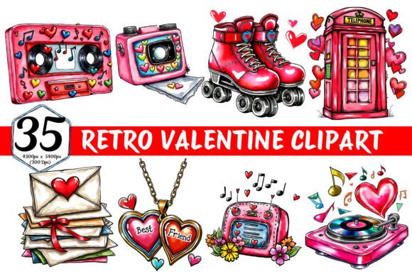 Download Retro Valentine Clipart Bundle - Retro valentine clipart Collection