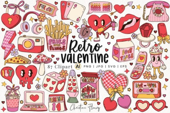 Download 87 Retro Valentine Clipart Bundle - Retro valentine clipart Collection