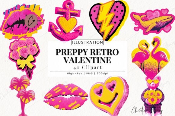 Download Preppy Retro Valentine Clipart Bundle - Retro valentine clipart Collection